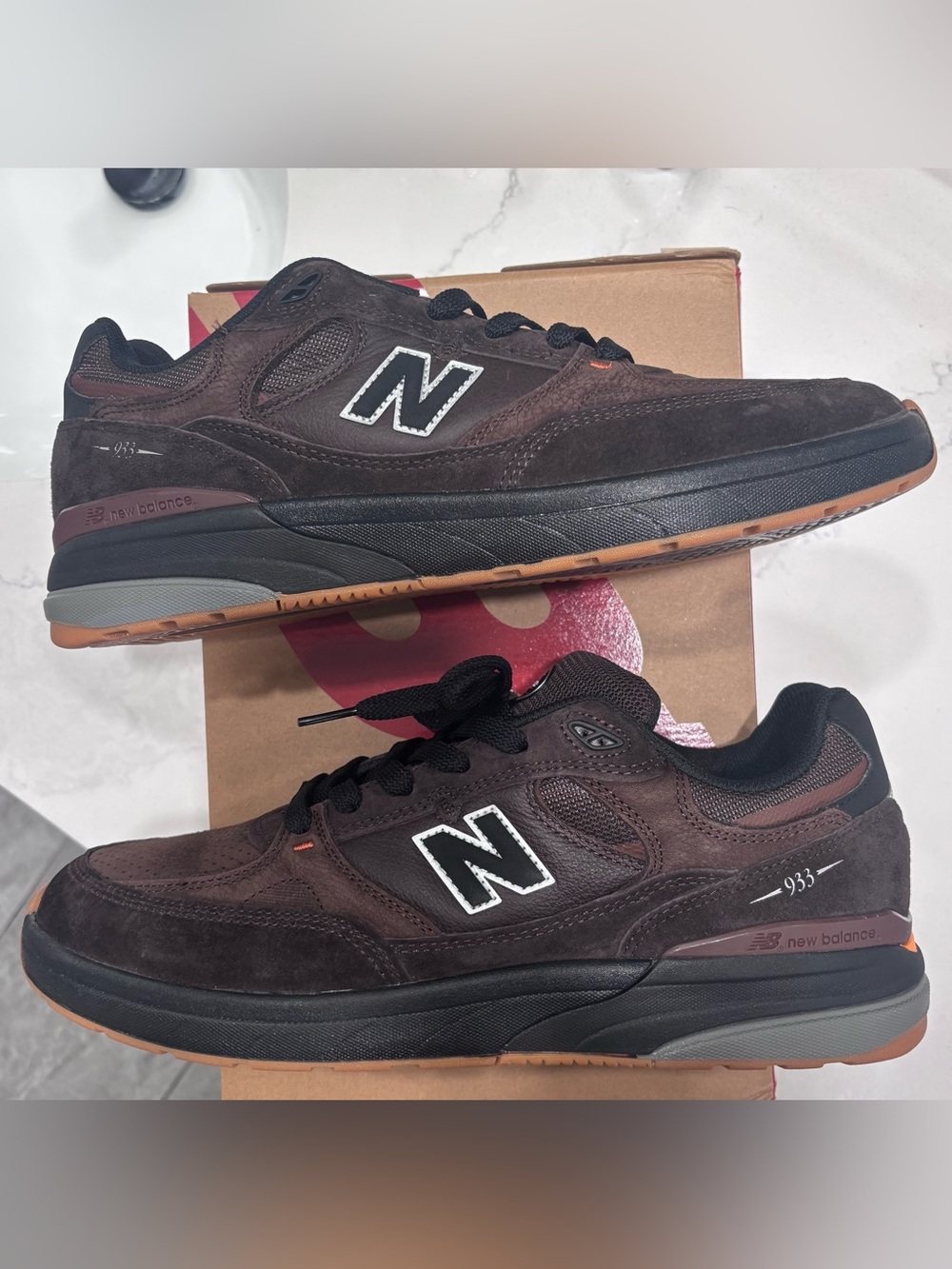 New Balance Men’s Dark Brown Suede Sneakers with Black Soles